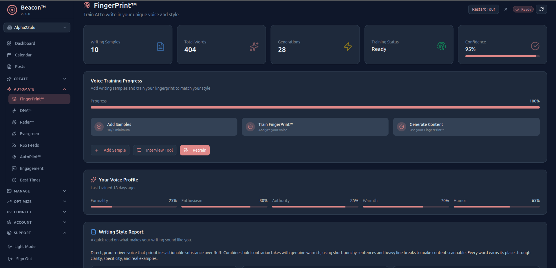 Beacon FingerPrint™ voice profile setup